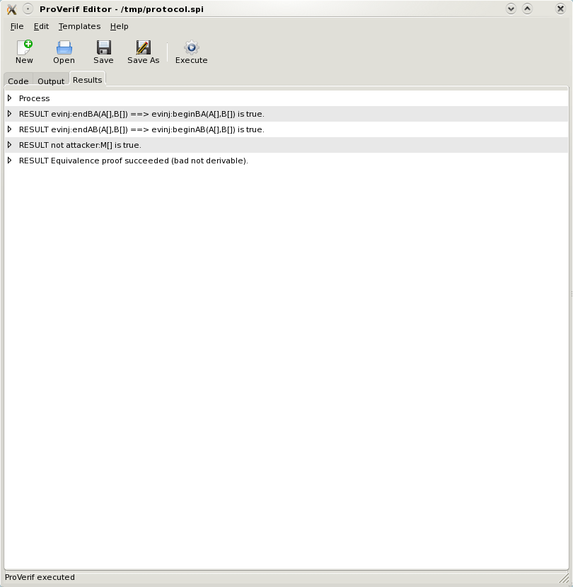 Screenshot of ProVerif output